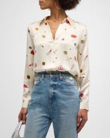 Lx27Agence Tyler Jewel Printed Button-Front Silk Blouse at Neiman Marcus