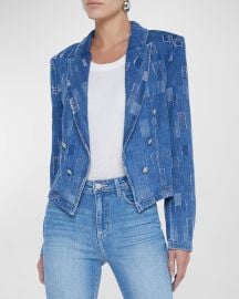 Lx27Agence Wayne Cropped Double-Breasted Denim Jacket at Neiman Marcus