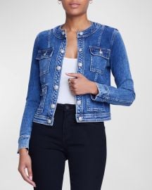 Lx27Agence Yari Faded Collarless Denim Jacket at Neiman Marcus