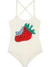 Lycra Bathing Suit With Gucci Strawberry Print Aw19  com at Farfetch