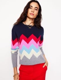 Lydia Cashmere Jumper-Navy Zig Zag Boden USA at Boden