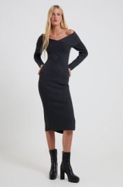 Lydia Knit Bardot Dress Charcoal Mel French Connection US at French Connection