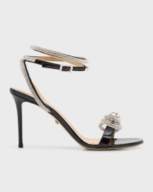 MACH amp MACH Crystal Embellished Leather Double Bow Sandals at Neiman Marcus