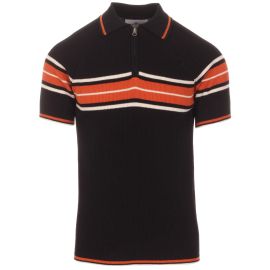 MADCAP ENGLAND Fireball Mod Ribbed Zip Neck Polo Black at atomretro