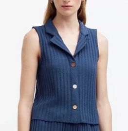 MADEWELL Blue Collared Ribbed Knit Vest Size XS Mixed Button NP851 NEW NWT eBay at eBay