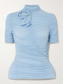 MAGDA BUTRYM Ruched appliquéd stretch-mesh peplum turtleneck top at Net a Porter