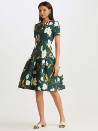 MAGNOLIA FAILLE SPLIT NECK DRESS at Oscar de la Renta