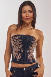 MALIBU LACE UP EMBELLISHED DENIM CORSET AKIRA at Akira