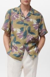 MANGO Abstract Floral Print Camp Shirt at Nordstrom