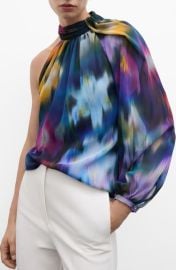 MANGO Asymmetric Print One-Shoulder Top at Nordstrom