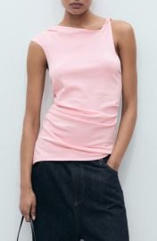 MANGO Asymmetric Ruched Knit Top at Nordstrom