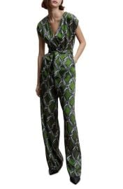 MANGO Chain Print Tie Belt Jumpsuit at Nordstrom