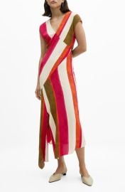 MANGO Cherry Stripe Asymmetric Hem Midi Dress at Nordstrom