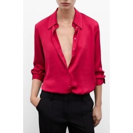 MANGO Flowy Satin Button-Up Shirt at Nordstrom