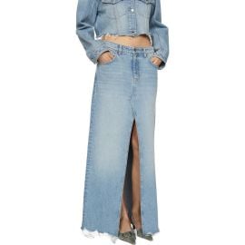 MANGO Frayed Denim Maxi Skirt at Nordstrom