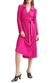 MANGO Pleated Long Sleeve Wrap Dress at Nordstrom