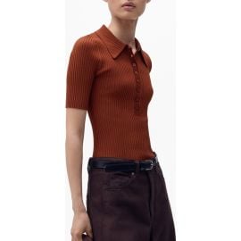 MANGO Rib Short Sleeve Polo Sweater at Nordstrom