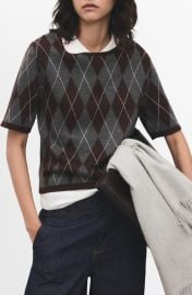 MANGO Rombus Argyle Plaid Short Sleeve Sweater at Nordstrom