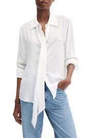 MANGO Tie Neck Button-Up Shirt at Nordstrom