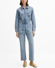 MANGO Womens Zipper Denim Jumpsuit - Macys at Macys