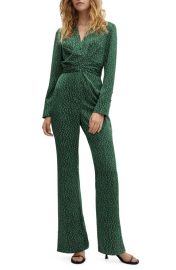 MANGO Wrap Waist V-Neck Long Sleeve Jumpsuit at Nordstrom