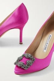 MANOLO BLAHNIK Hangisi 90 embellished satin pumps NET-A-PORTER at Net a Porter