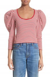 MARC JACOBS Stripe Cotton Puff Sleeve Top at Nordstrom