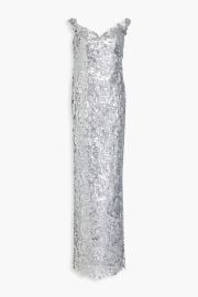MARCHESA NOTTE Off-the-shoulder sequined guipure lace gown at The Outnet