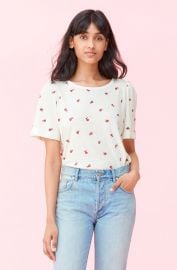 MARGUERITE EMBROIDERED JERSEY TEE at Rebecca Taylor