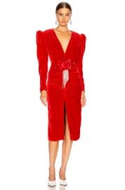 MARIANNA SENCHINA Velvet V Neck Midi Dress in Red   FWRD at Forward