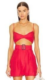 MATTHEW BRUCH Twist Bandeau Crop Top in Red at Revolve