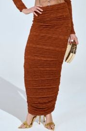 MAYBE NEXT TIME RUCHED MAXI SKIRT IN BROWN AKIRA at Akira