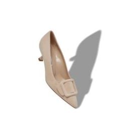 MAYSALEPUMP 50 Light Beige Suede Buckle Detail Pumps Manolo Blahnik at Manolo Blahnik