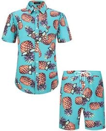 MCEDAR Men39s Casual Button-Down Short Sleeve Hawaiian Shirt Suits Fit Beach Floral 2 Piece Vacation Outfits Sets at Mens Clothing store at Amazon