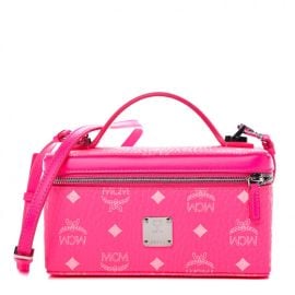 MCM Visetos Vanity Case Neon Pink 521531 FASHIONPHILE at Fashionphile