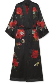 MENG - PRINTED SILK-SATIN ROBE - BLACK at Net A Porter