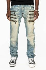 MENS MOTORCYCLE ZIPPERS SLIM JEANS IN LIGHT BLUE WASH Robin39s Jean at Robin's Jeans