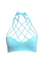 MERMAID DREAMS Aqua High Neck Interlace Top at San Lorenzo