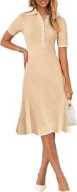 MEROKEETY Women's Spring Summer Ribbed Midi Dress 2026 Short Sleeve V Neck Button Bodycon Knit Bussiness Sweater Dresses at Amazon