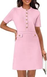 MEROKEETY Women's Summer Bodycon Sweater Dress Business Casual Outfis Short Sleeve Knit Button Formal Elegant Work Dress at Amazon