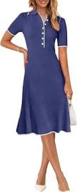 MEROKEETY Womenx27s V Neck Ribbed Knit Midi Dress Short Sleeve Button Elegant Bodycon Sweater Dresses at Womens Clothing store at Amazon