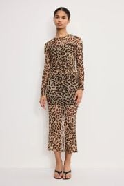 MESH RUCHED MAXI DRESS LUCKY LEOPARD001 - GOOD AMERICAN at Good American