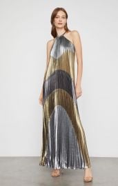 METALLIC COLORBLOCKED PLEATED GOWN at Bcbg