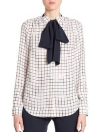 MICHAEL MICHAEL KORS - Windowpane Silk Tie-Neck Blouse at Saks Fifth Avenue