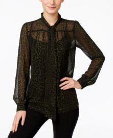 MICHAEL Michael Kors Animal-Print Sheer Tie-Neck Top   Reviews - Tops - Women - Macys at Macys