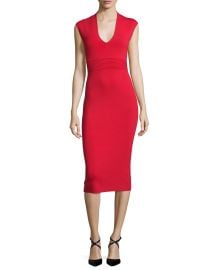 MICHAEL Michael Kors Cap-Sleeve V-Neck Midi Sheath Dress at Neiman Marcus