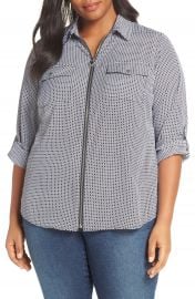 MICHAEL Michael Kors Geo Print Mini Lock Zip Front Shirt  Plus Size    Nordstrom at Nordstrom