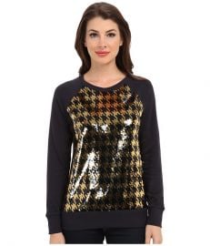 MICHAEL Michael Kors LS Raglan Hound Sequin Top New NavyGold at 6pm