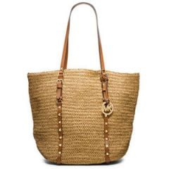 MICHAEL Michael Kors Large Studded Straw Shopper at Macys