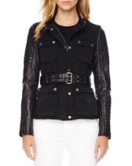 MICHAEL Michael Kors Leather-Sleeve Denim Jacket at Neiman Marcus